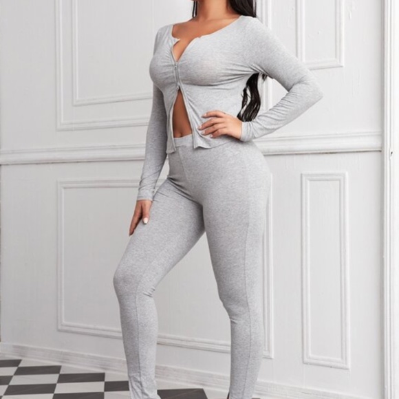 Heather grey Split Hem Leggings Set (Size L) - Shein - Picture 1 of 4